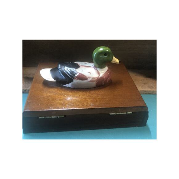 Mallard Duck Decoy Wood Box Double Card Deck Holder 1982 Men’s Christmas Gift  - Picture 2 of 7